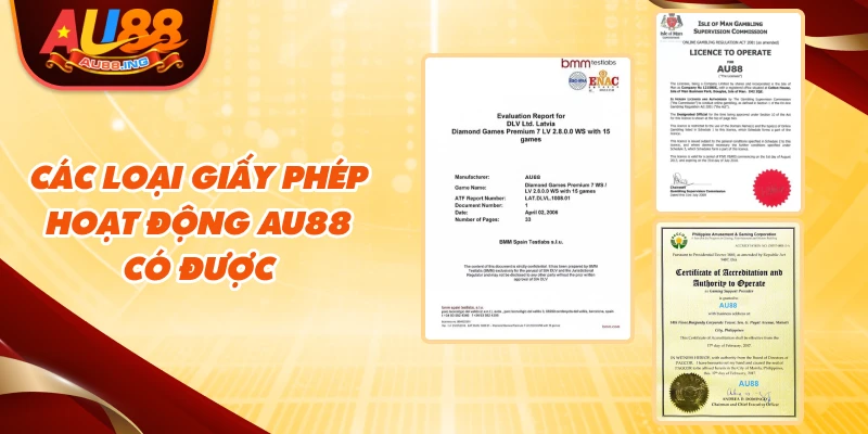 Các loại giấy phép hoạt động Au88 có được